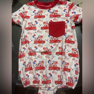 Festive Red and White Bubble with Fireworks